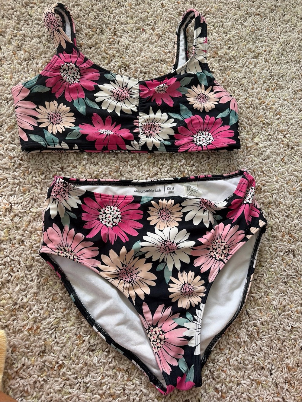 abercrombie kids Black Floral Pink Cream Two-Piece Bikini